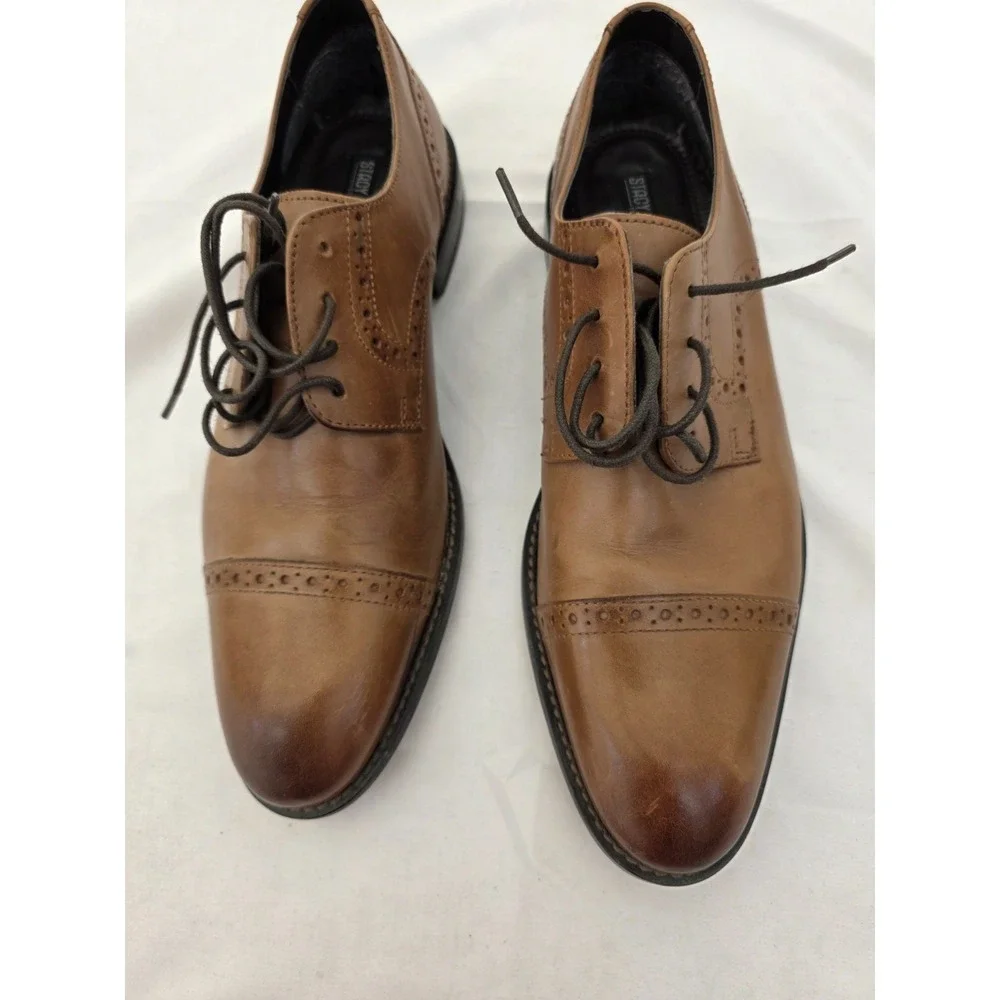 Stacy Adams Mens 10 M Tan Brown Leather Cap Toe Brogue Oxford Dress Shoes 24858